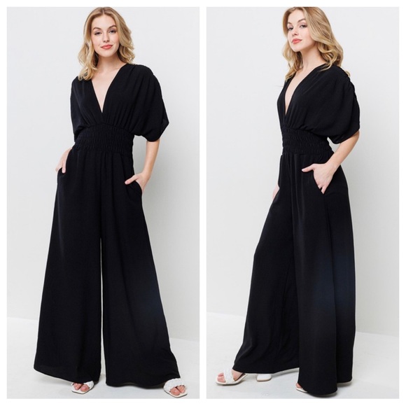 17 Fabulous Deep V- Neck Smocked Jumpsuit - Picture 3 of 3